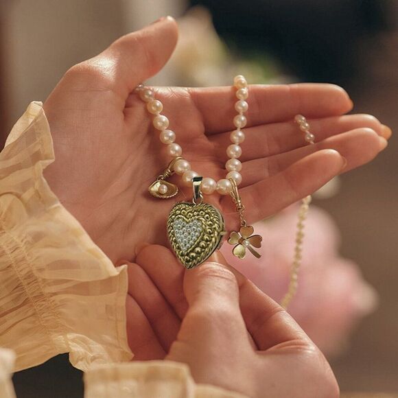 ANTIQUE- 14K Gold- Seed Pearl Heart Locket Necklace -19" -Victorian Era- 12.8g - Picture 3 of 16